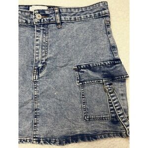Project Rebel Denim Skirt Womens Large‎ Blue Acid Wash Cargo Mini Utility Skirt